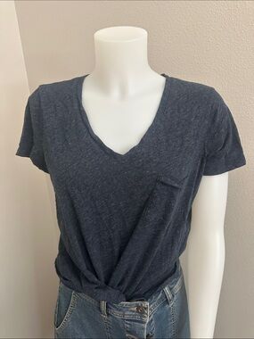 Madewell Dark Heather Navy V-Neck Pocket Tee
